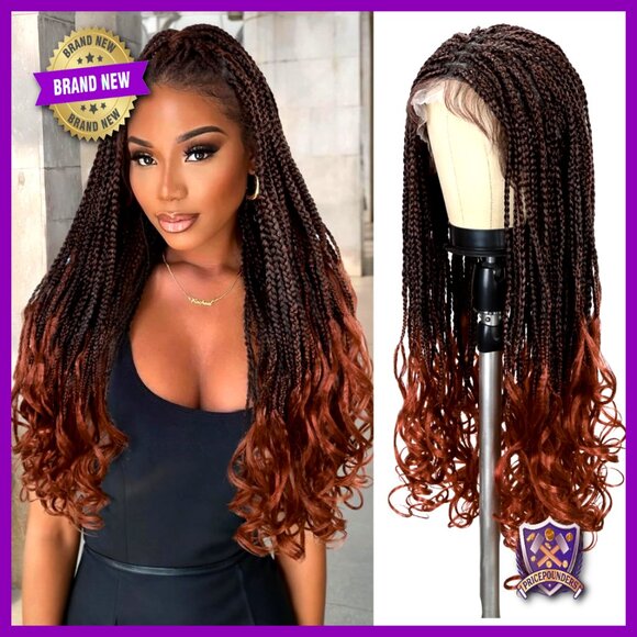 Synthetic Lace Front Braided Wig with Baby Hair French Curly Braids Adjustable